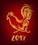 Golden rooster on red background. Chinese calendar Zodiac for 2017 New Year of cock.