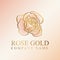 Golden rose flora icon, pink cosmetic logo design