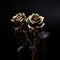 Golden Roses with Dripping Liquid Golden Paint on Black Background