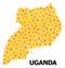 Golden Rotated Square Mosaic Map of Uganda