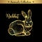 Golden and royal Hand Drawn Emblem of farm Rabbit animal. Butchery shop branding, meat products. Butcher market.