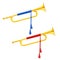 Golden royal horn trumpet with blue and red pompon. Musical instrument for king orchestra.