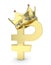 Golden ruble sign with crown. 3D rendering.