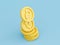 Golden Russian Ruble coins stacking on blue background by 3d render