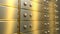 Golden safe deposit boxes in a bank vault room, seamless loop