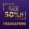 Golden Sale sign template. Vector golden This weekend Sale text with numbers for discount offer isolated on purple