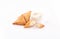 Golden samosa stuffed white cheese on white background