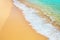 Golden sand beach, blue sea wave and white foam landscape, turquoise transparent ocean water splash, summer holidays concept
