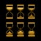 Golden sands of time, hourglass vector isolated symbols