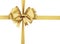 Golden sateen ribbon with bow as a gift symbol on white background