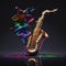 Golden saxophone with fantastic multicolored musical liquid smoke. AI generative illustration