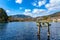 Golden Scale Lake and Yufu Mountain in winter sunny day with clear blue sky