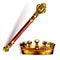 Golden scepter and crown for king or queen vector