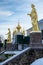 Golden sculptural decoration on the Grand cascade, Fountain in Peterhof, Winter