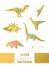Golden set with cartoon origami dinosaurs. Vector illustration