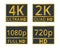 Golden set of resolution symbols. 2k, 4k, 1080p y 720p signs.