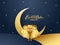 Golden sheep with crescent moon on night view landscape decorate