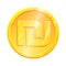 Golden shekel coin ILS symbol on white background. Finance investment concept. Exchange Israel currency Money banking