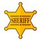 Golden Sheriff Star Badge Flat Icon on White