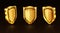 Golden shield vector icons set, gold knight ammo