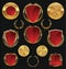 Golden Shields, labels and laurels, gold and red collection