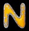 Golden shining metallic 3D with yellow paint symbol capital letter N - uppercase isolated on black. 3d