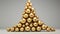 Golden shiny Christmas balls on a light background. Generative AI