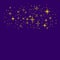Golden shiny magical cartoon stars on dark purple sky, childish illustration, vector