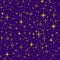 Golden shiny magical cartoon stars on dark purple sky, childish seamless pattern, vector