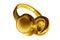 Golden shiny wireless headphones on white background isolated close up, luxury gold metal bluetooth headset, yellow earphones