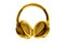 Golden shiny wireless headphones on white background isolated close up, luxury gold metal bluetooth headset, yellow earphones