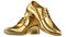 Golden shoes as a concept of luxury expensive high-quality shoes. 3d rendering illustration of a pair of fashionable