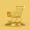 Golden Shopping Cart on a Golden Pedestal. 3d Rendering