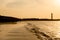 Golden shot of shivrajpur beach in somnath gujarat india at dusk