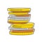 Golden, silver and bronze coins stacks isolated on a white background. Color line art. Retro design.