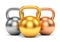 Golden, silver and bronze kettle bells