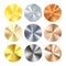 Golden Silver and Bronze radial gradient set. Collection of shiny bronze silvery and gold pattern. Realistic metallic foil. Vector