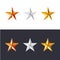 Golden, silver and bronze stars set. Game achievements and awards. 3d style . Rank icons.