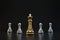 Golden and silver chess piece on dark background with strategy or planning concept. King of chess and business ideas. 3D rendering