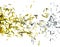 Golden Silver Confetti Foil fall splashing in air. Gold silver Confetti Foil explosion flying, abstract cloud fly. Party glitter