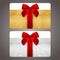 Golden and silver gift card with red bow (ribbons)