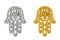 Golden and Silver Hamsa, Hand of Fatima Amulet Symbol . 3d Rendering