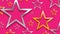 Golden and silver stars on bright pink background video animation