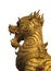 Golden singha lion statue on white background