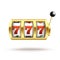 Golden slot machine with lucky three sevens jackpot in realistic style.