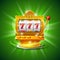 Golden slot machine wins the jackpot. on green background. Vector illustration