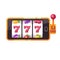 Golden smartphone with a slot machine on screen. Online slot game flat illustration