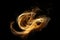 Golden smoking tornado spiral illustration on black background