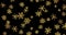 Golden snowflakes on a black background, 3d render. Seamless loop.