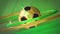 Golden soccer ball rotates on a green background. Screensaver for sports news. Loop animation.